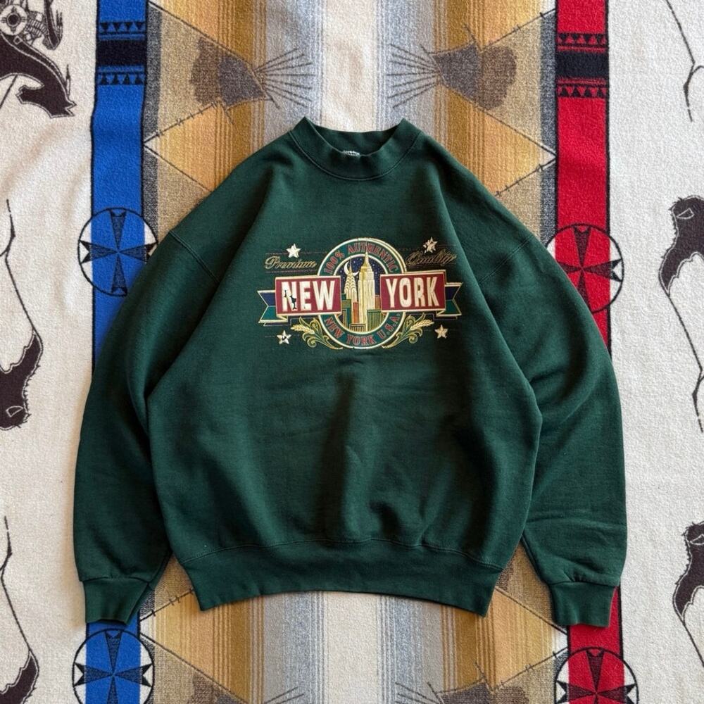 Vintage 90s New York City USA Crewneck Sweatshirt Size XL Thick Heavy Green